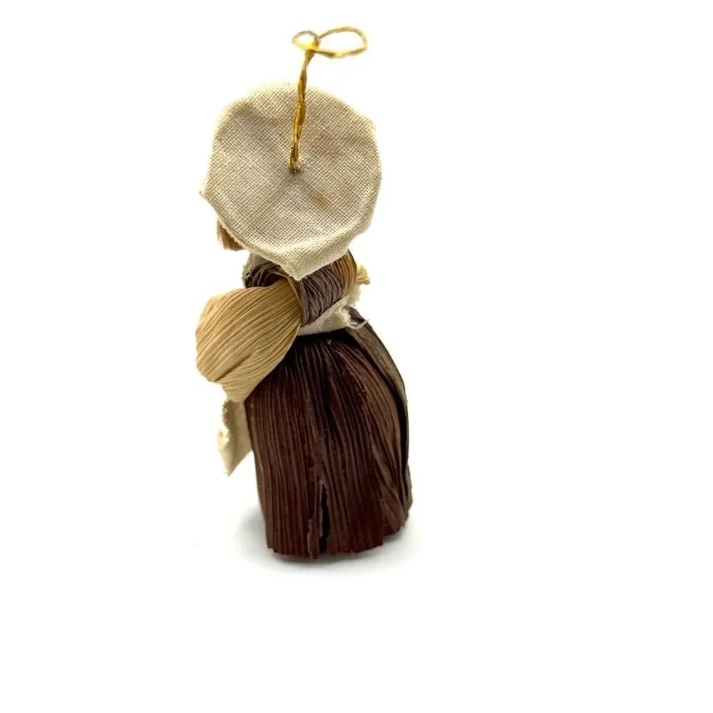 Vintage Corn Husk Doll Woman Apron Cooking Water Bucket Christmas Ornament